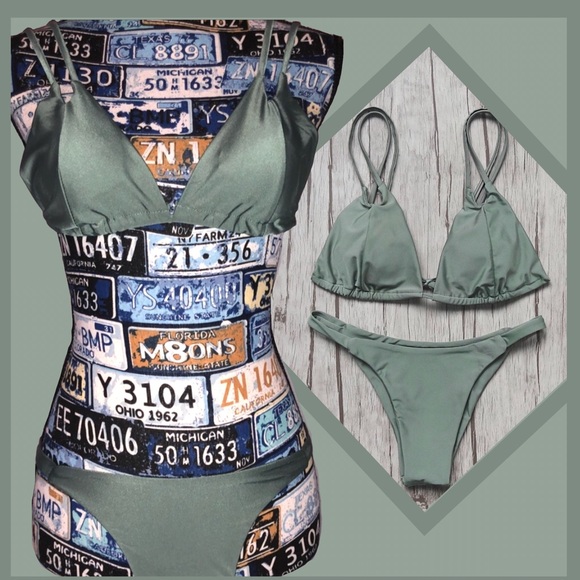 Host Pick Low Waist Triangle Olive Green Bikini - Picture 3 of 5